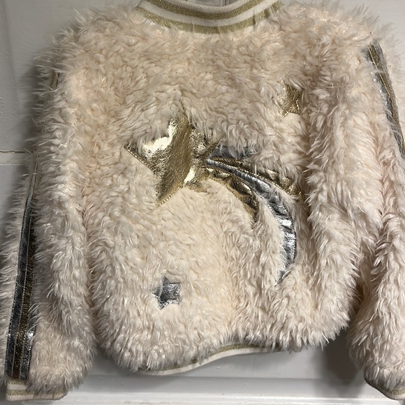 Cream and gold furry jacket. Size 5 - Picture 4 of 6